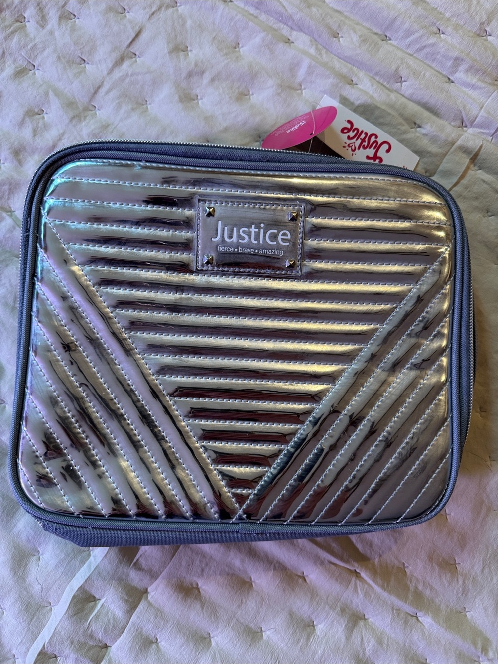 Girls Justice Metallic Silver Quilted lunch bag